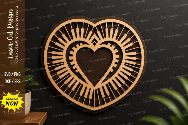 Heart Piano Keys Laser Cut Svg Design SVG Regulrcrative 