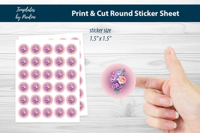 Heart Poeony Round Sticker Sheet SVG Templates by Pauline 