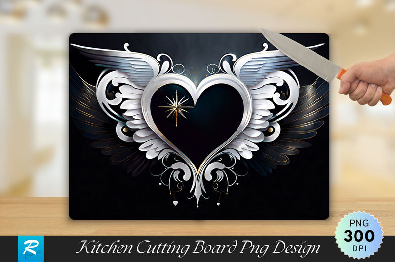 Heart Shape With Wings Background Cutting Board Sublimation Regulrcrative 