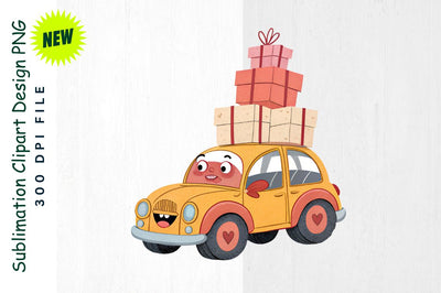 Heart Shaped Boxes on a Cartoon Car Sublimation Clipart Sublimation Regulrcrative 