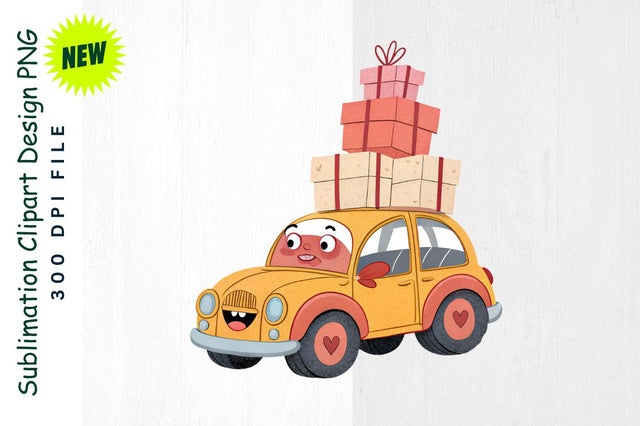Heart Shaped Boxes on a Cartoon Car Sublimation Clipart Sublimation Regulrcrative 