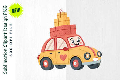 Heart Shaped Boxes on a Cartoon Car Sublimation Clipart Sublimation Regulrcrative 