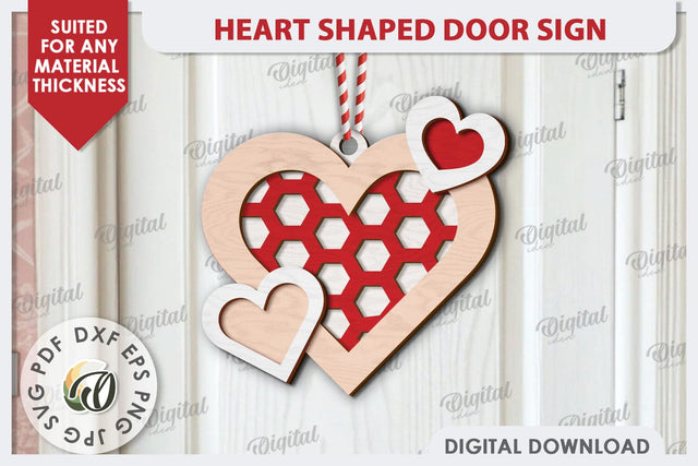 Heart Shaped Door Sign Laser Cut. 3D Valentine Sign SVG SVG Evgenyia Guschina 