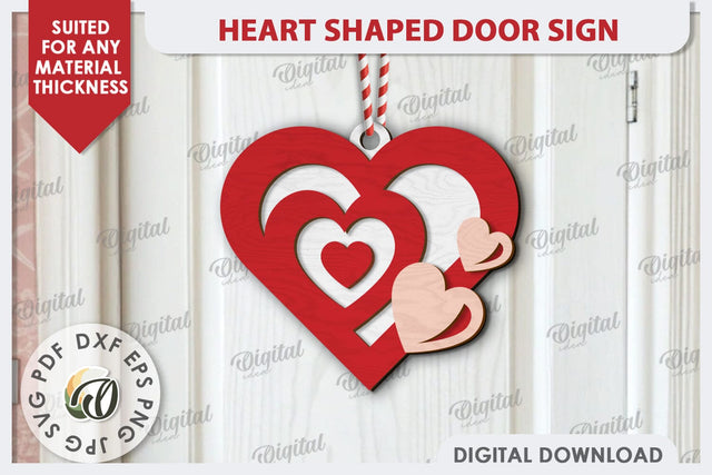 Heart Shaped Door Sign Laser Cut. 3D Valentine Sign SVG SVG Evgenyia Guschina 