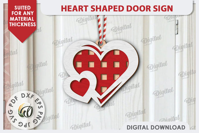 Heart Shaped Door Sign Laser Cut. 3D Valentine Sign SVG SVG Evgenyia Guschina 