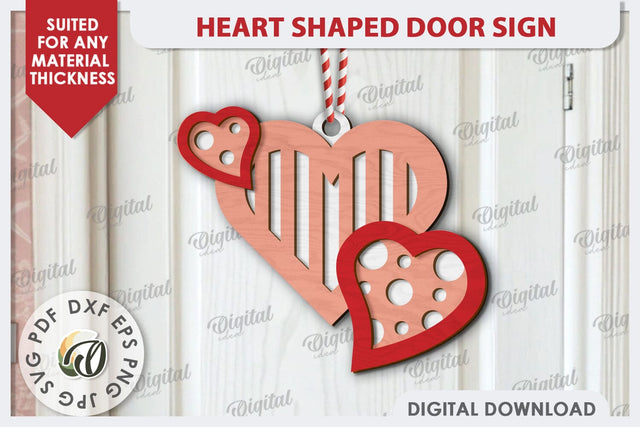 Heart Shaped Door Sign Laser Cut. 3D Valentine Sign SVG SVG Evgenyia Guschina 