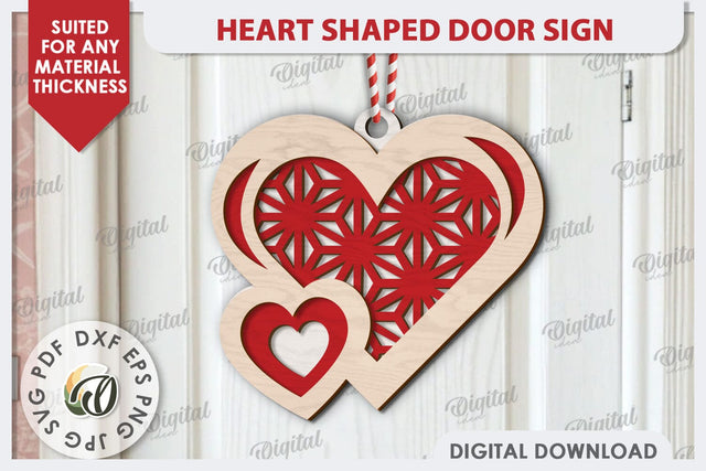 Heart Shaped Door Sign Laser Cut. 3D Valentine Sign SVG SVG Evgenyia Guschina 