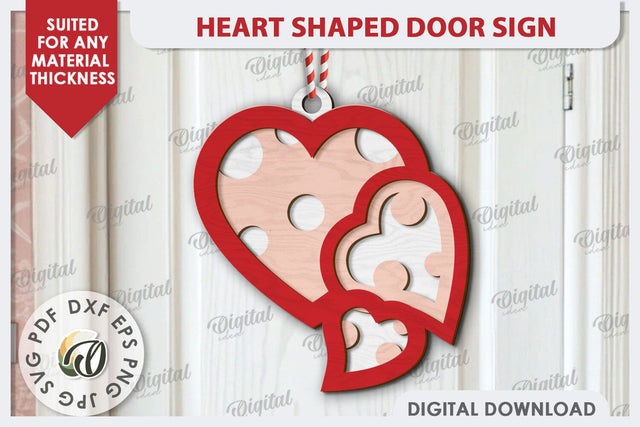 Heart Shaped Door Sign Laser Cut. 3D Valentine Sign SVG SVG Evgenyia Guschina 