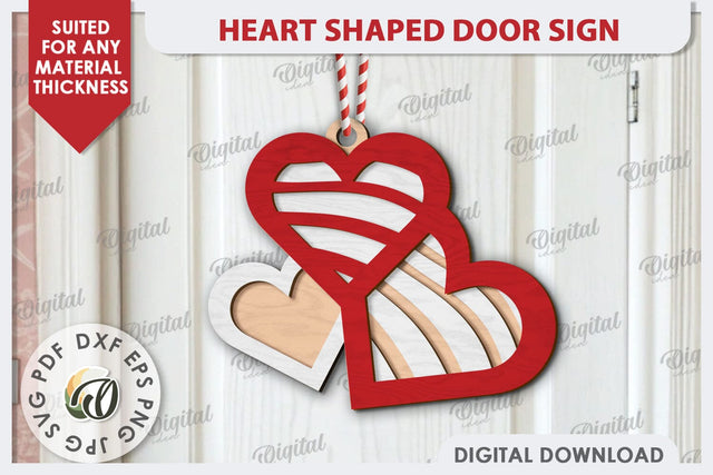 Heart Shaped Door Sign Laser Cut. 3D Valentine Sign SVG SVG Evgenyia Guschina 