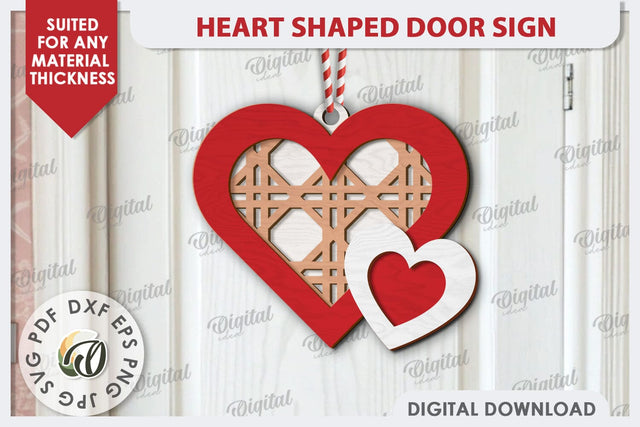 Heart Shaped Door Sign Laser Cut. 3D Valentine Sign SVG SVG Evgenyia Guschina 