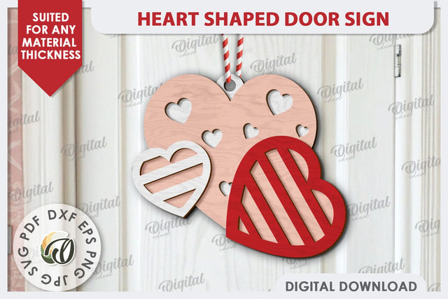 Heart Shaped Door Sign Laser Cut. 3D Valentine Sign SVG SVG Evgenyia Guschina 