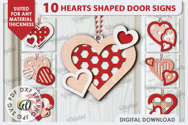 Heart Shaped Door Signs LaserCut Bundle. Valentine Signs SVG SVG Evgenyia Guschina 