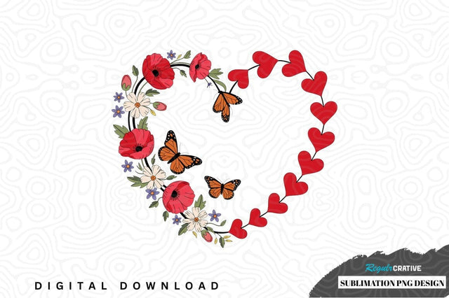 Heart-shaped floral and butterfly sublimation png design Sublimation Regulrcrative 