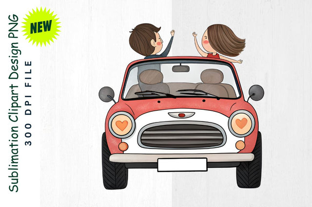 Heart Shaped Headlights and Love A Couple in a Car Sublimation Clipart Sublimation Regulrcrative 