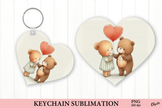 Heart Shaped Keychain PNG. Teddy Keychain PNG Sublimation Olga Terlyanskaya 