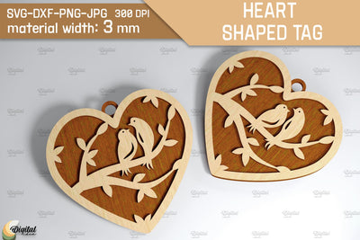 Heart Shaped Tags Laser Cut. Valentine Heart. Birds SVG SVG Evgenyia Guschina 