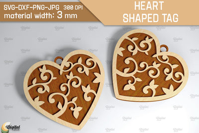 Heart Shaped Tags Laser Cut. Valentine Heart. Patterns SVG SVG Evgenyia Guschina 