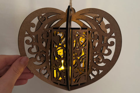 Heart Shaped Valentine's Day Lantern, Laser Cut Template SVG LaserCutano 