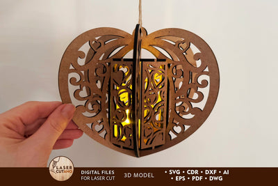 Heart Shaped Valentine's Day Lantern, Laser Cut Template SVG LaserCutano 