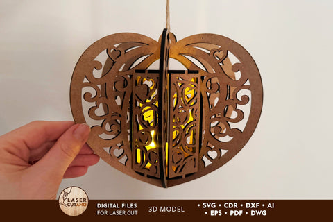 Heart Shaped Valentine's Day Lantern, Laser Cut Template SVG LaserCutano 