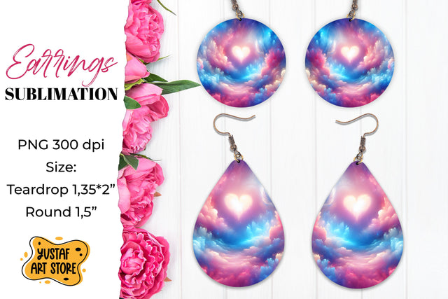 Heart Sky Earrings Sublimation. Teardrop/Round Sublimation Yustaf Art Store 