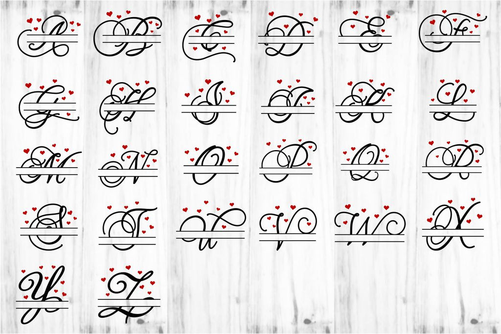 Heart Split Monogram Letters SVG Designs, Valentine Split Font SVG ...