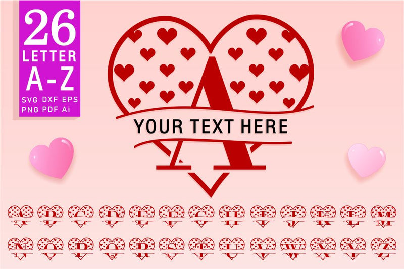 Heart Split Monogram Letters SVG, Valentine Split Font SVG, Valentines ...