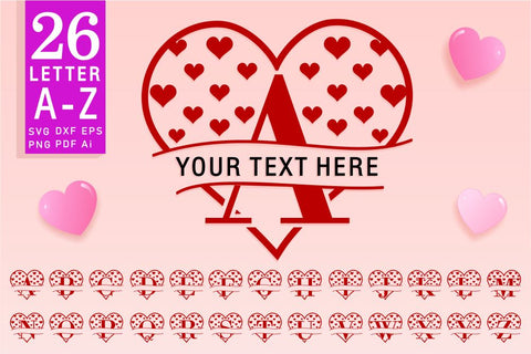 Heart Split Monogram Letters SVG, Valentine Split Font SVG, Valentines Day Love Alphabet Monogram Letter, Valentine's Day Sublimation SVG D2PUTRI Designs 