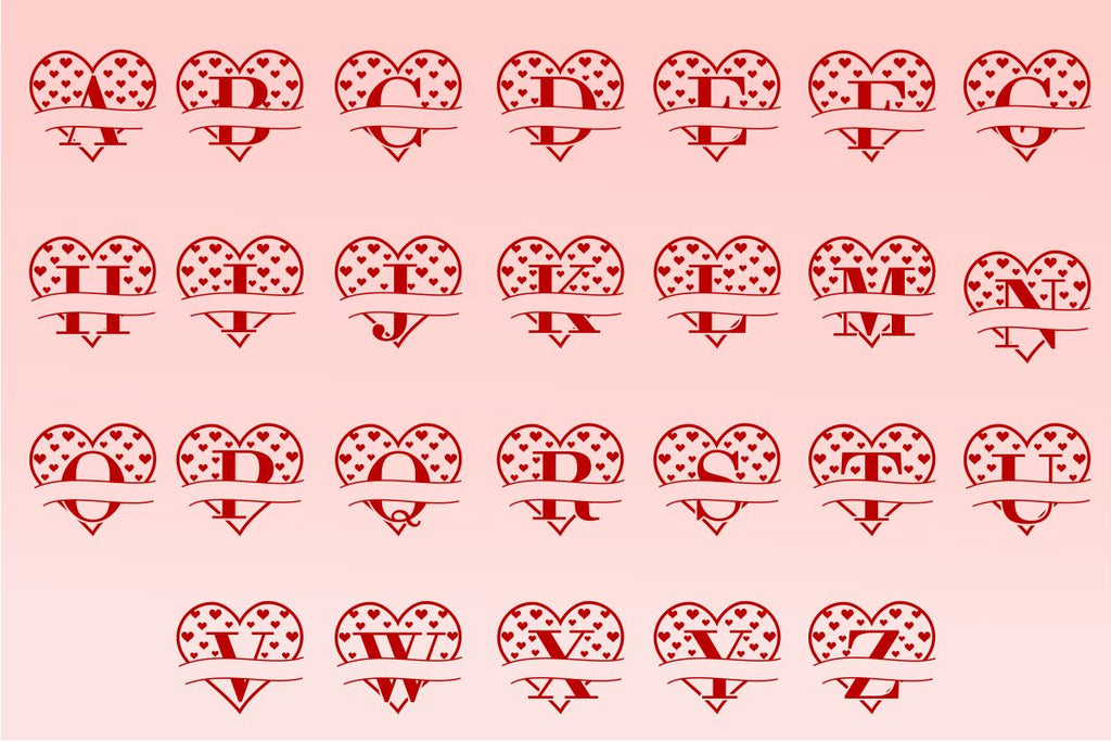 Heart Split Monogram Letters SVG, Valentine Split Font SVG, Valentines ...