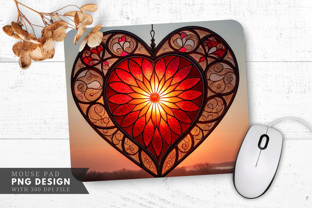 Heart Stained Glass Mouse Pad PNG Design Sublimation Regulrcrative 