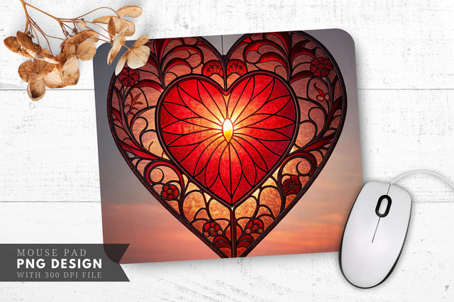 Heart Stained Glass Mouse Pad PNG Design Sublimation Regulrcrative 