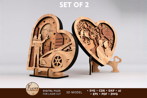 Heart Stands Valentine's Day Decoration, Laser Cut Files, Wood Cut Templates SVG LaserCutano 