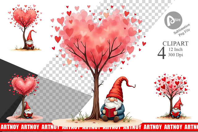Heart Tree Gnome Clipart Sublimation artnoy 