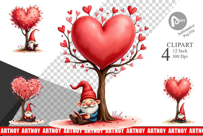 Heart Tree Gnome Clipart Sublimation artnoy 