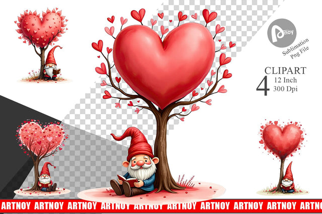 Heart Tree Gnome Clipart Sublimation artnoy 