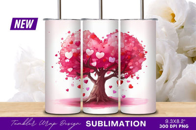 Heart tree valentines day pink background tumbler png Sublimation Regulrcrative 