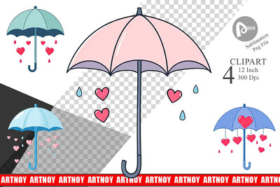 Heart Umbrella Clipart Sublimation artnoy 