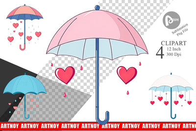 Heart Umbrella Clipart Sublimation artnoy 