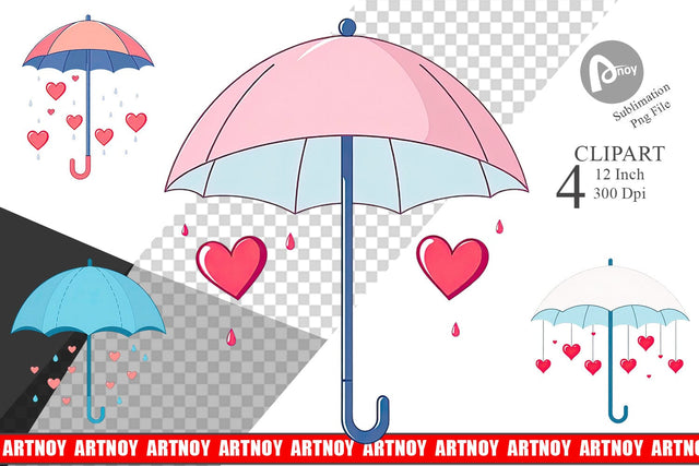 Heart Umbrella Clipart Sublimation artnoy 