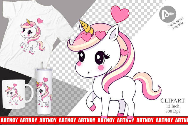 Heart Unicorn Clipart Sublimation artnoy 