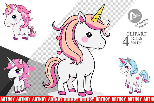 Heart Unicorn Clipart Sublimation artnoy 