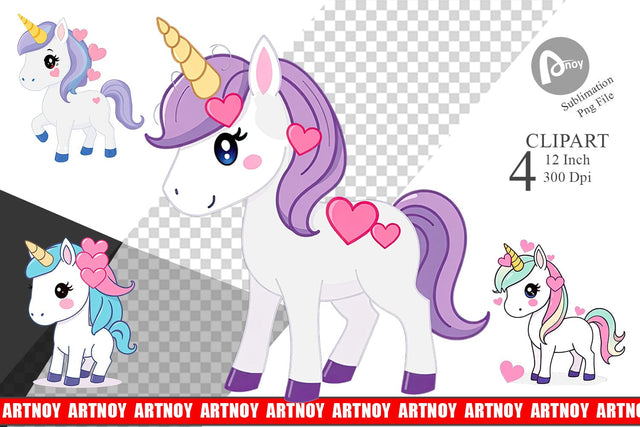 Heart Unicorn Clipart Sublimation artnoy 