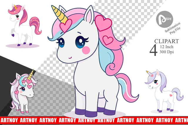Heart Unicorn Clipart Sublimation artnoy 