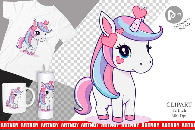 Heart Unicorn Clipart Sublimation artnoy 