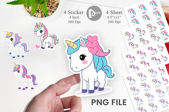 Heart Unicorn Sticker Sublimation artnoy 