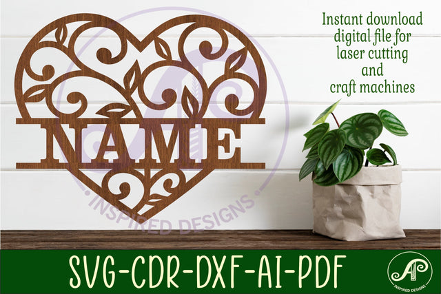 Heart vine name sign svg laser cut template SVG APInspireddesigns 