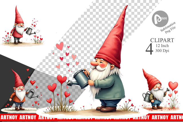 Heart Watering Gnome Clipart Sublimation artnoy 