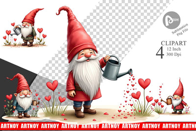 Heart Watering Gnome Clipart Sublimation artnoy 