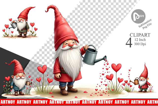 Heart Watering Gnome Clipart Sublimation artnoy 
