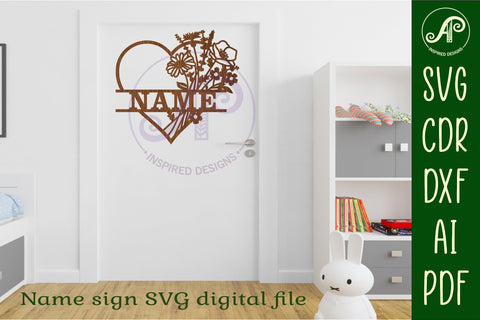 Heart wild flower name sign svg laser cut template SVG APInspireddesigns 